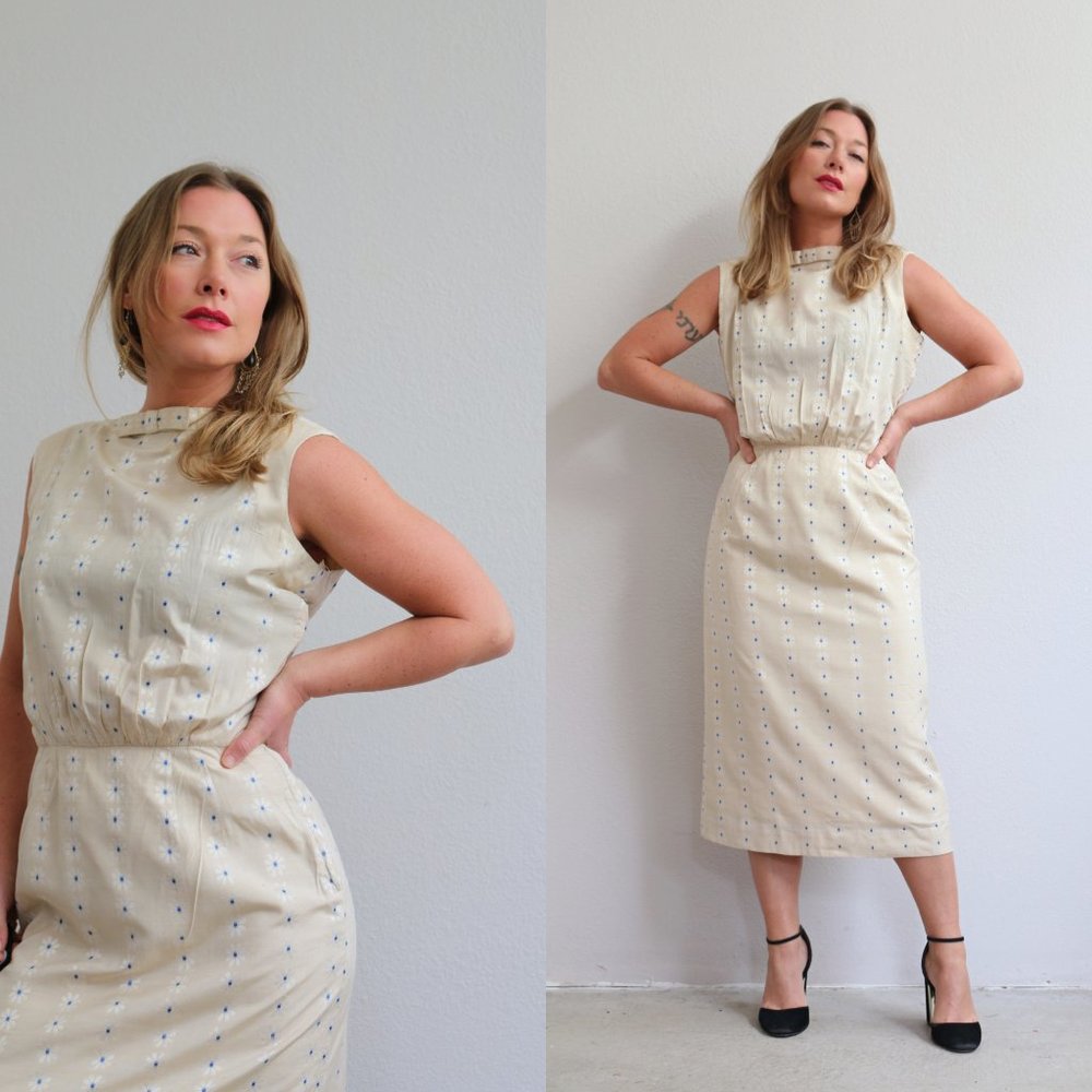 1950's Nardis Daisy Flower Cocktail Dress // Women's Size Small // Fitted Sheath